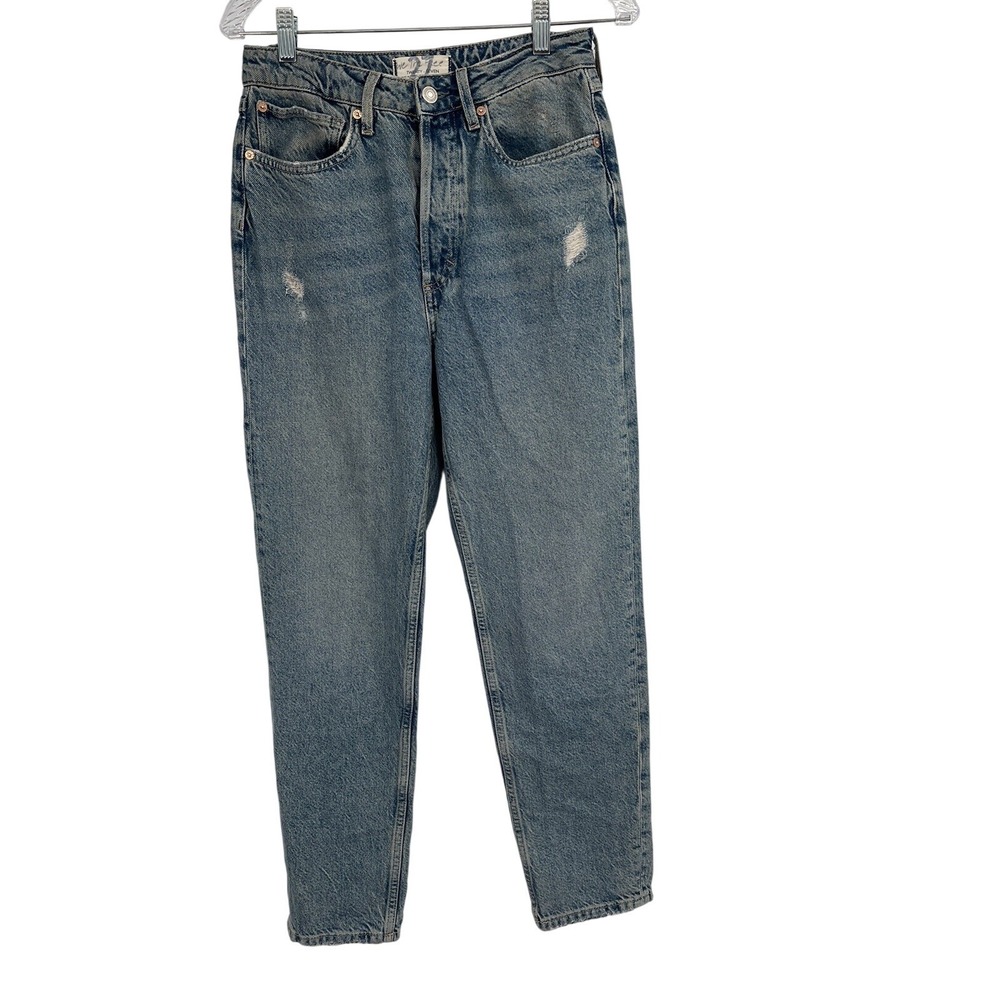 We The Free Women's Mom Style High Waisted‎ Straight Blue Jeans Button Fly Sz 27
